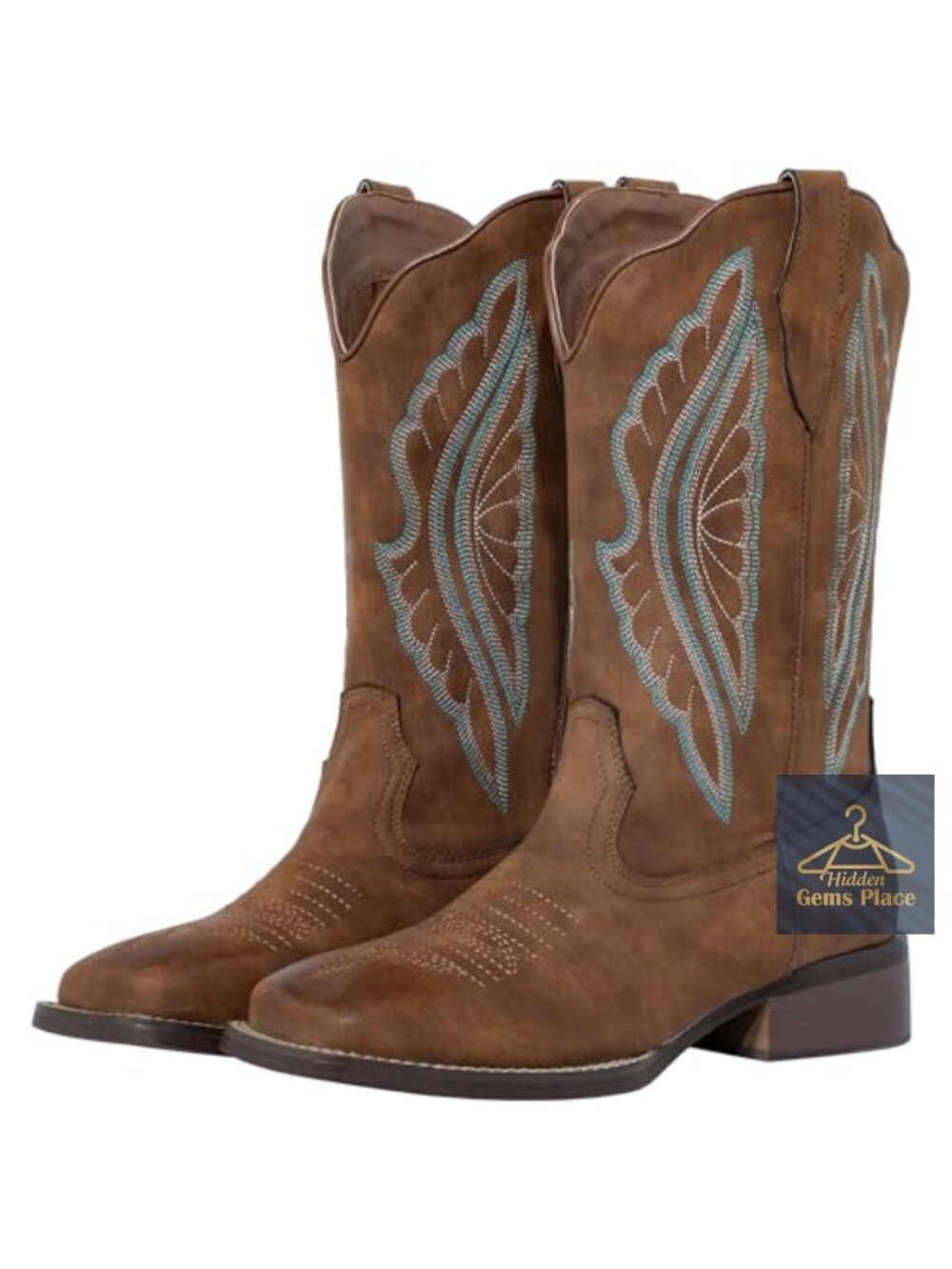 Women's Square Toe Wide Calf Cowboy Boots Embroidered Mid Calf Western Cowgirl